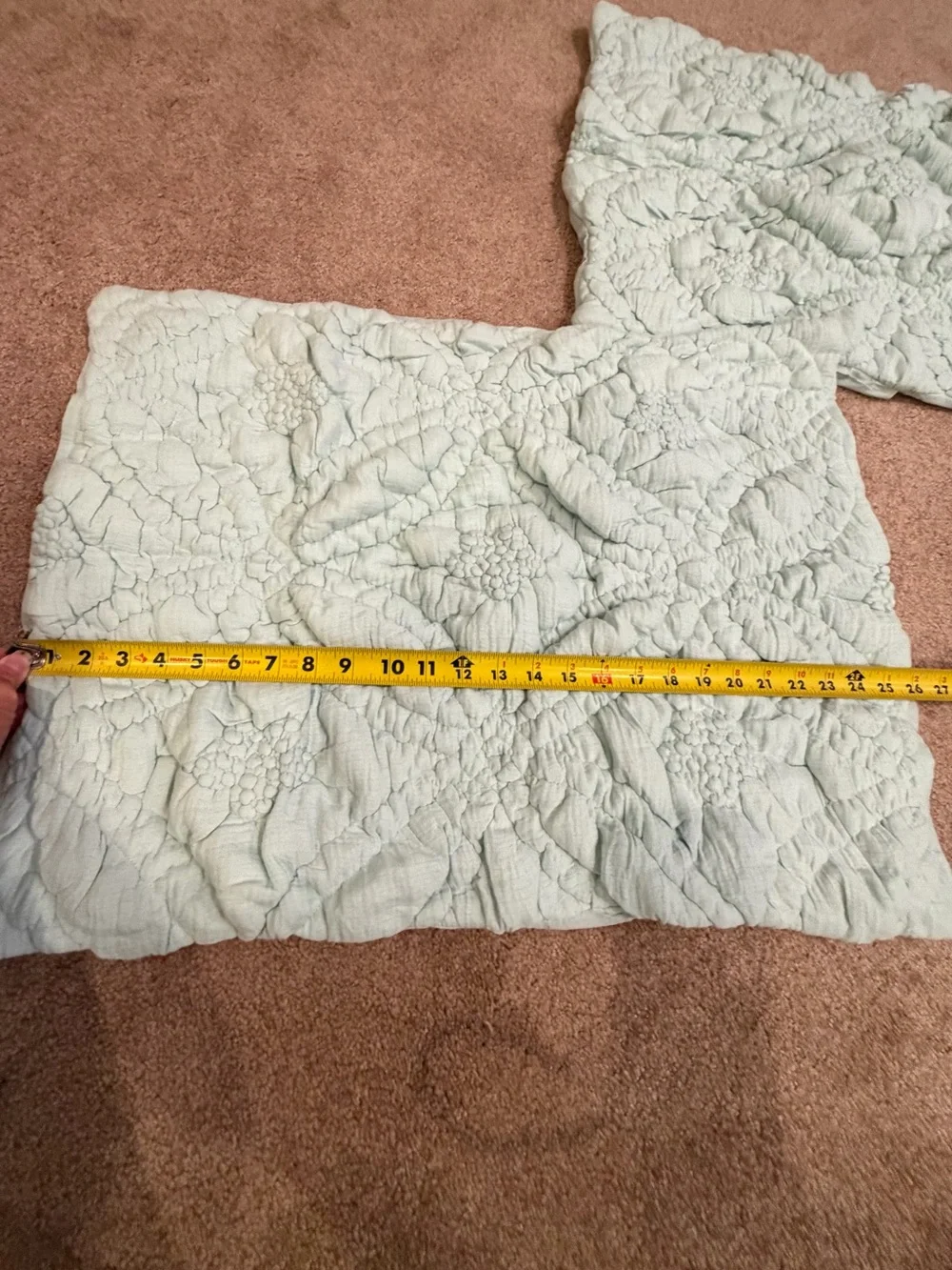 Set of 2 Anthropologie everly standard pillow shams covers quilted mint green